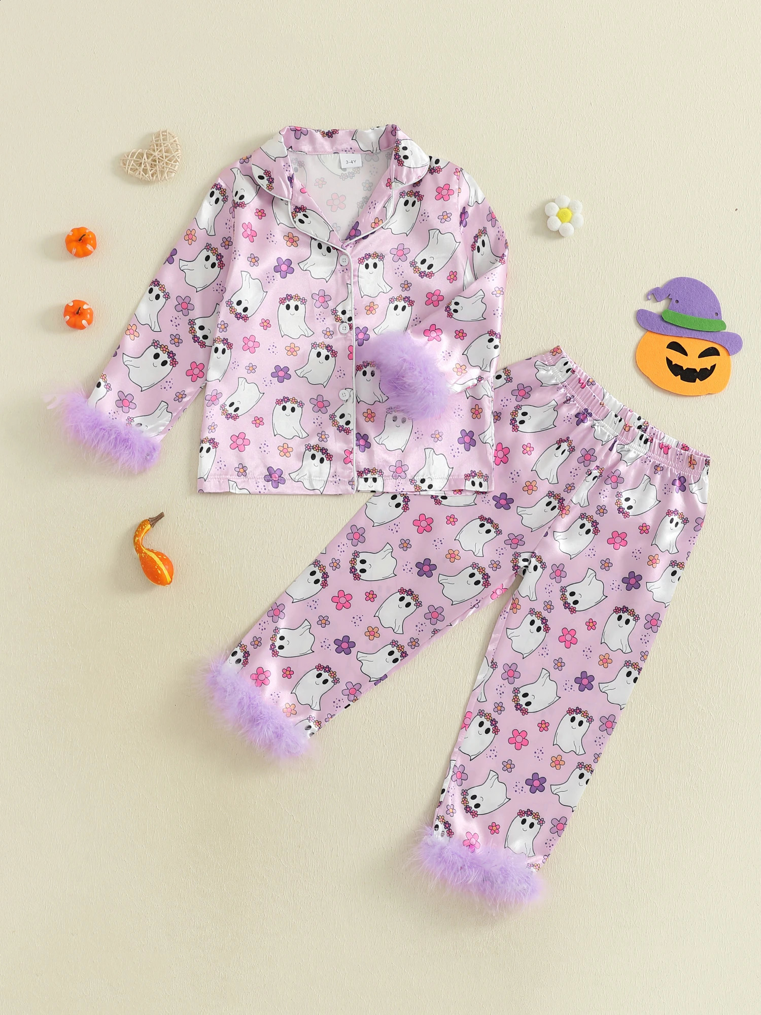 Les filles de Girls Halloween Pyjama ensemble Spooky Bat Spider Prid Print à manches longues avec un pantalon de taille élastique confortable pou