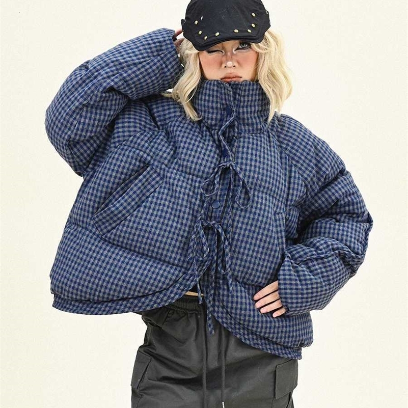 Womens Bow Tie Plaid Jacket Vintage Style Autumn Winter Solid Color Female Oversize Zipper Long Sleeves Coat 250918