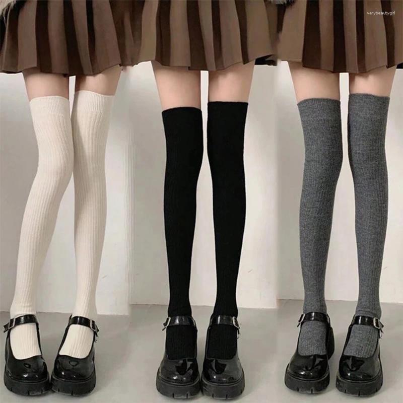 Women Socks 3 Pairs Autumn Winter Striped Knee Length Stockings Warmth Comfort Fashion Simplicity Solid Color JK Casual