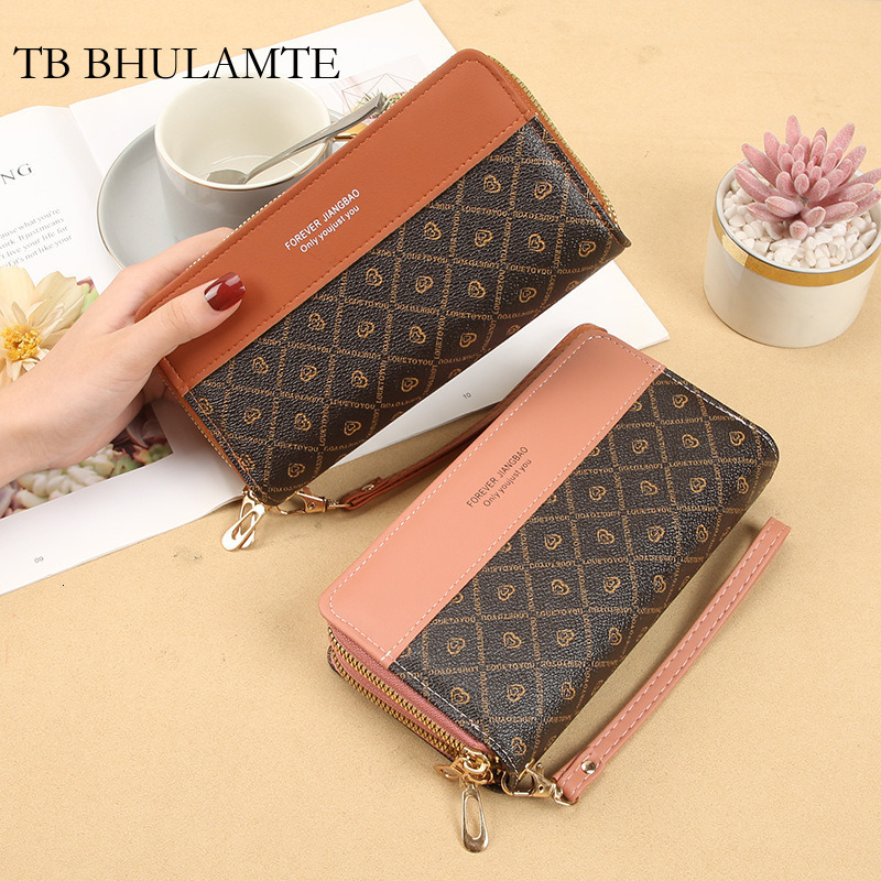 TB BHULAMTE Free Shipping New Women's Double Zip Wallet Color Block Clutch Card Holder Summer Versatile Fashion Coin Designer Purse Luxury Phon