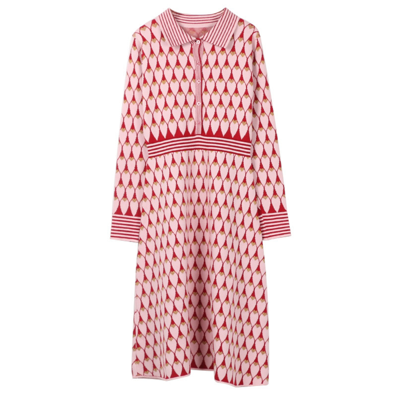888 XXL 2025 Milan Runway Dress Autumn Long Sleeve Pink Lapel Neck Brand Same Style Womens Dress Fashion High Quality minmo