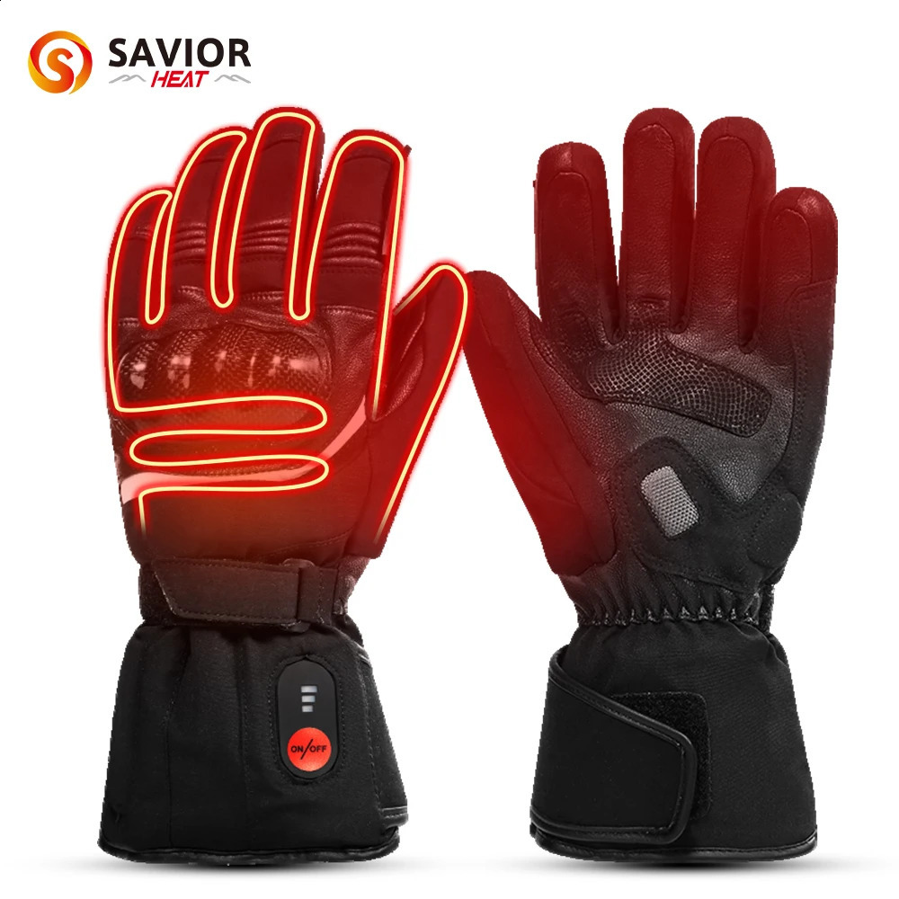 Sauveur Heat 100% étanche Gants de moto chauffés Guantes chauffées Bike Riding Chauffage Gants avec des joints de main plus chauds Bettery Leathe