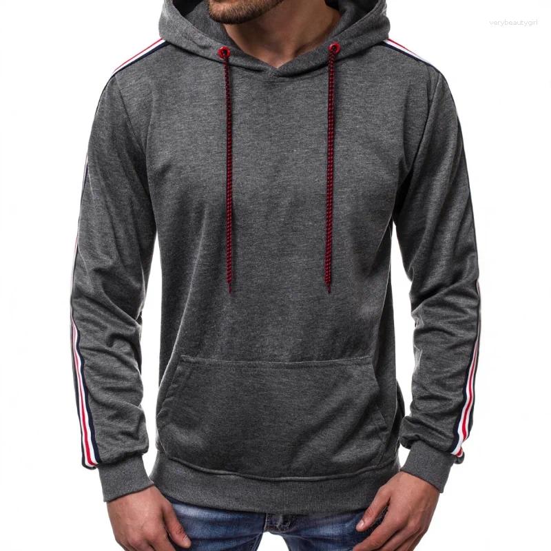 Men's Hoodies Casual Pullover Sweatshirt Fashion Lines Splicing In Sweatshirts Solid Patchwork Chic Male Clothes