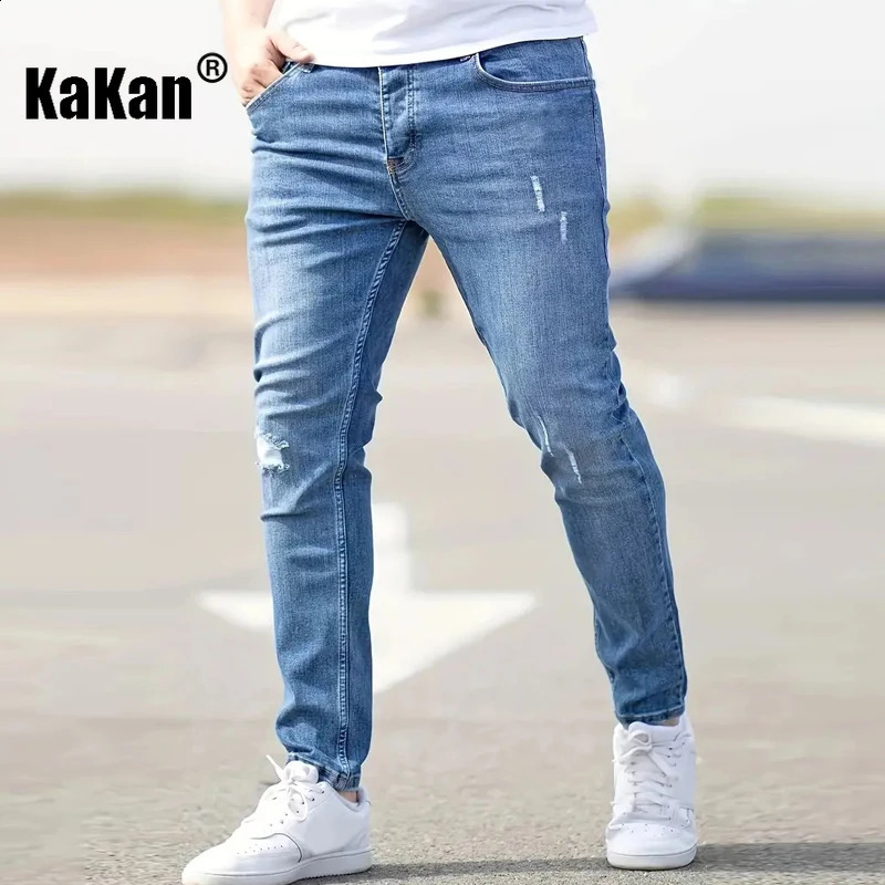 Kakan European and American Highquality Mens Small Leg Elastic Hole Long Jeans Street Tight 250919