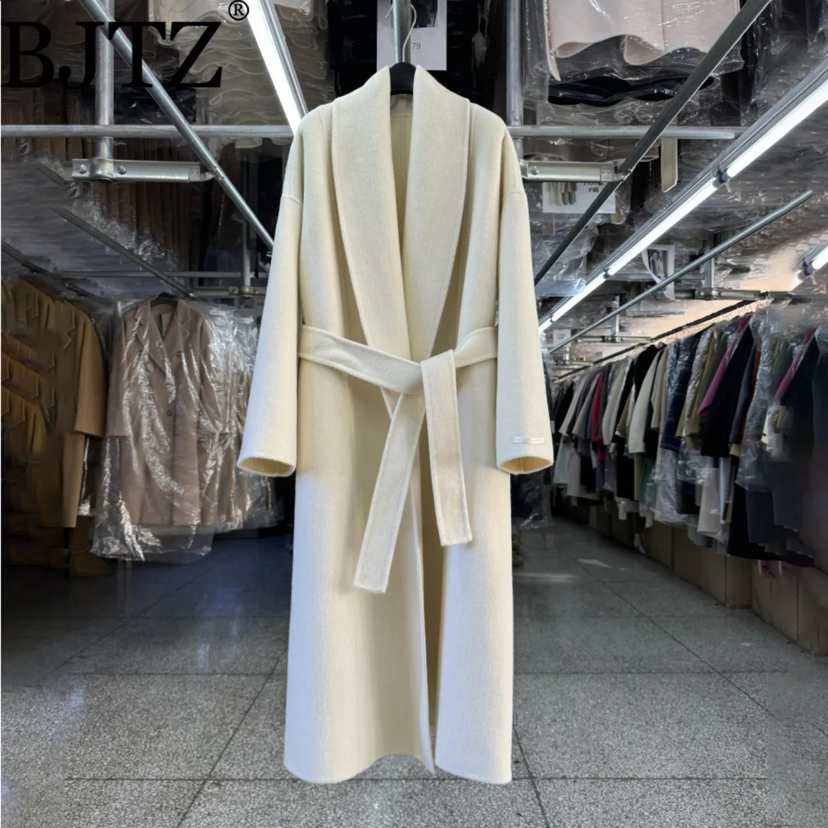 BJTZ 2025 Autumn Wool Blend Coat Womens Double Faced Notch Lapel MidLength Oversized Trench Elegant Jacket 250919