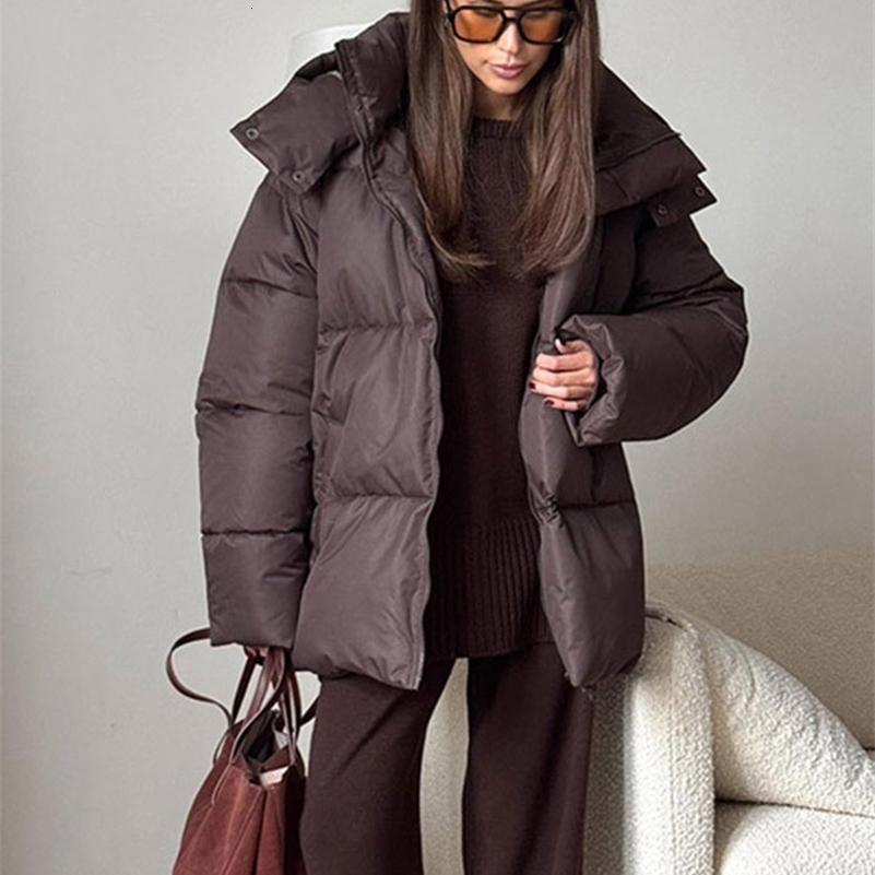 2025 Womens Winter Thick Warm Cotton Parka Coat with Hood Loose Stand Collar Long Sleeve Casual Outerwear for Ladies 250918