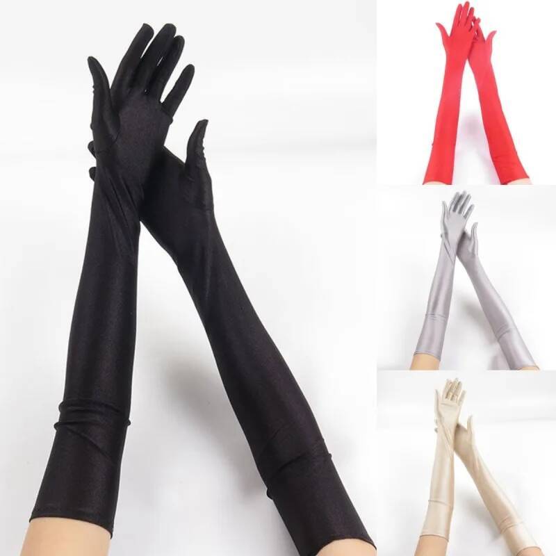 52 cm Femmes Elegant Solid Spandex mince Sold Stretch Sun Protection Performance Performance Performance Criding Cosplay Party Long Gants Ddmythu