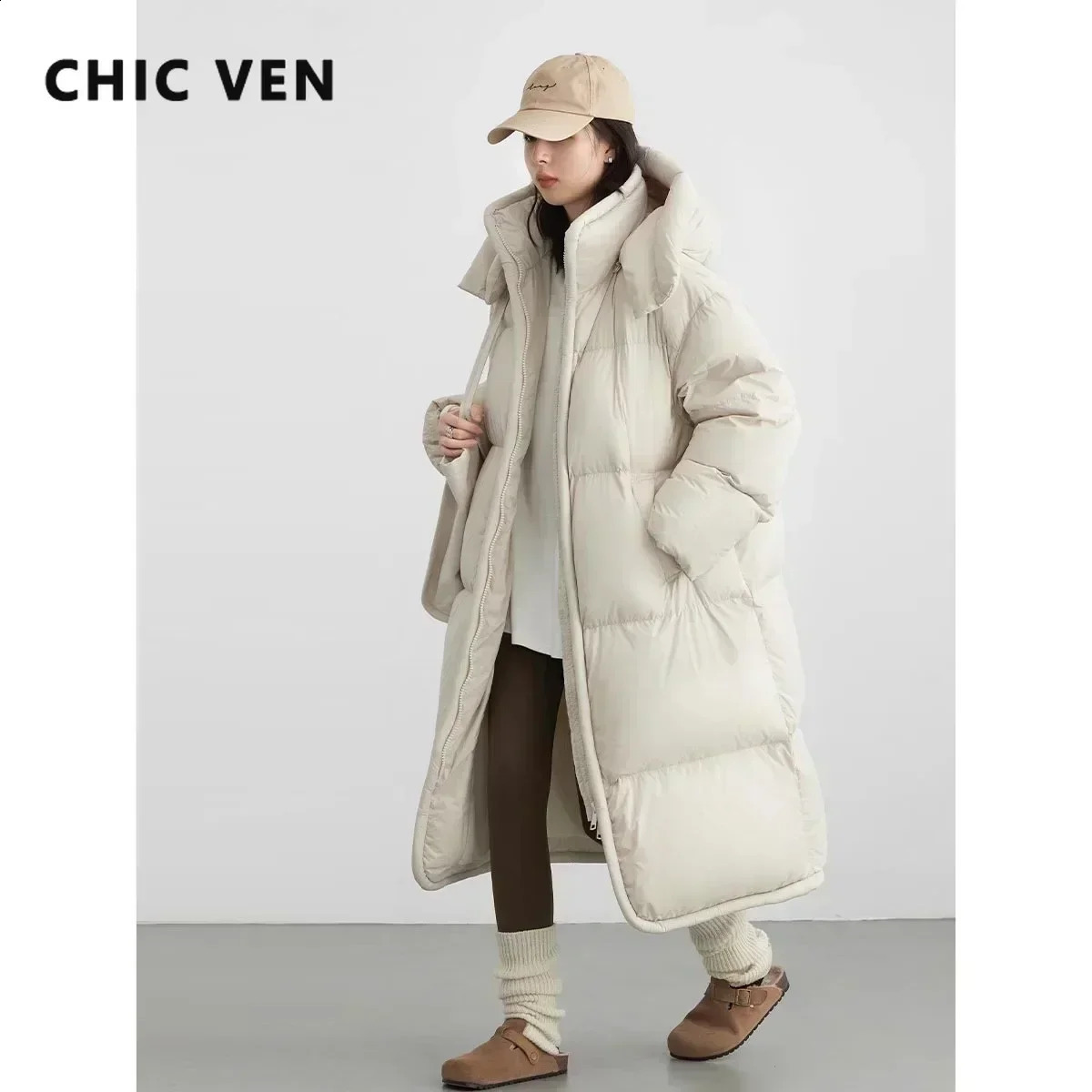 CHIC VEN Women Long Down Coats Hooked Loose Solid Woman Down Jacket Thick Soft Warm Female Overcoat Autumn Winter 2025 250917