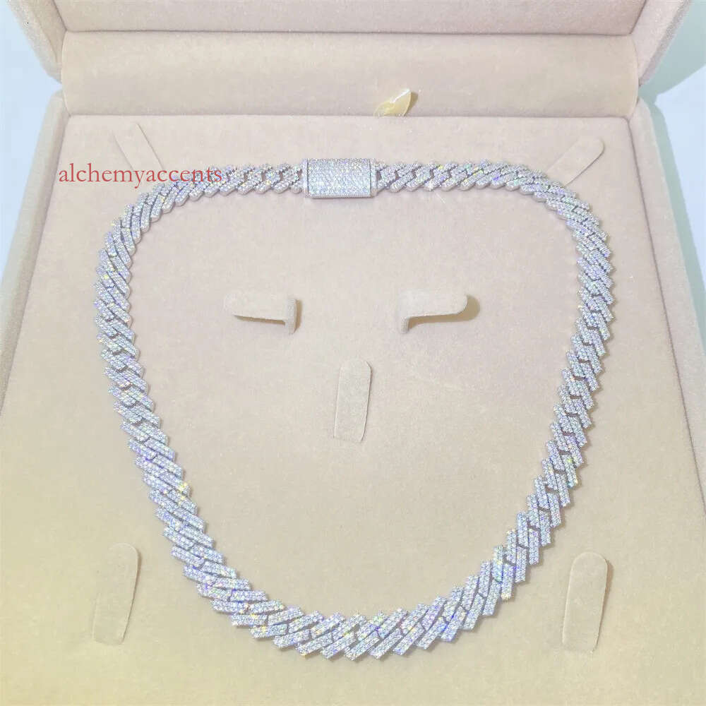 Collier de liaison cubaine classique pour hommes 14 mm 2 rangs cz dia 8mm w Moissanite Chain Tennis Bracelet Hip Hop Designer Jewelry Woman Femme