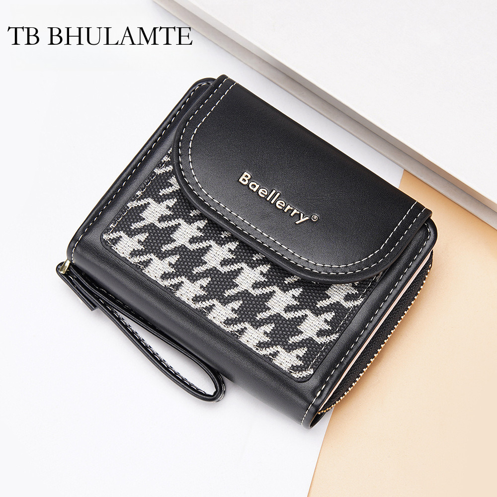 TB BHULAMTE New Luxury Women's Short Wallet Designer Advanced Student Color Contrast Zipper Zero Wallet Qianniao Grid PU Fashion Card Holder Ha