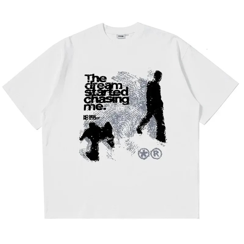 Men Tshirt Short Sleeve Shadow Print Y2k Top Tees Harajuku Streetwear Vintage Graphic Korean Aesthetic Clothing y250918