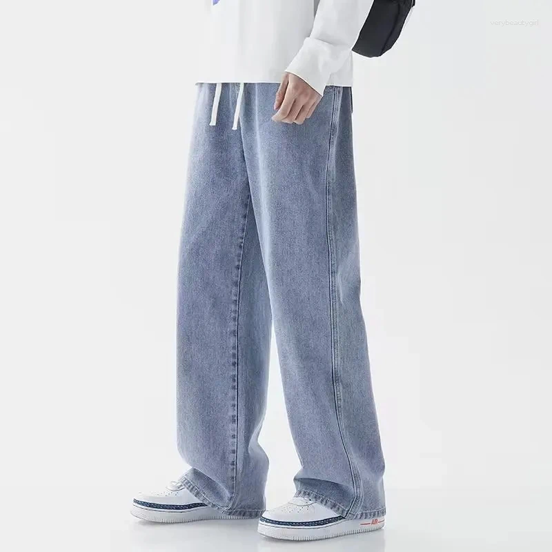 Men's Jeans 2025 Spring/Summer Light Color Drawstring Pocket Men Thin Size Large Straight Tube Loose Trendy Brand Wide Leg Pants