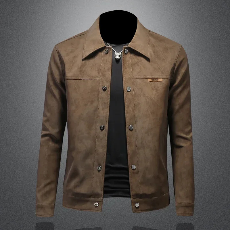 2025 Business Collar Boutique Jacket British Style Loose Leather Jacket Motorcycle Jacket Mens High Quality menswear 250919