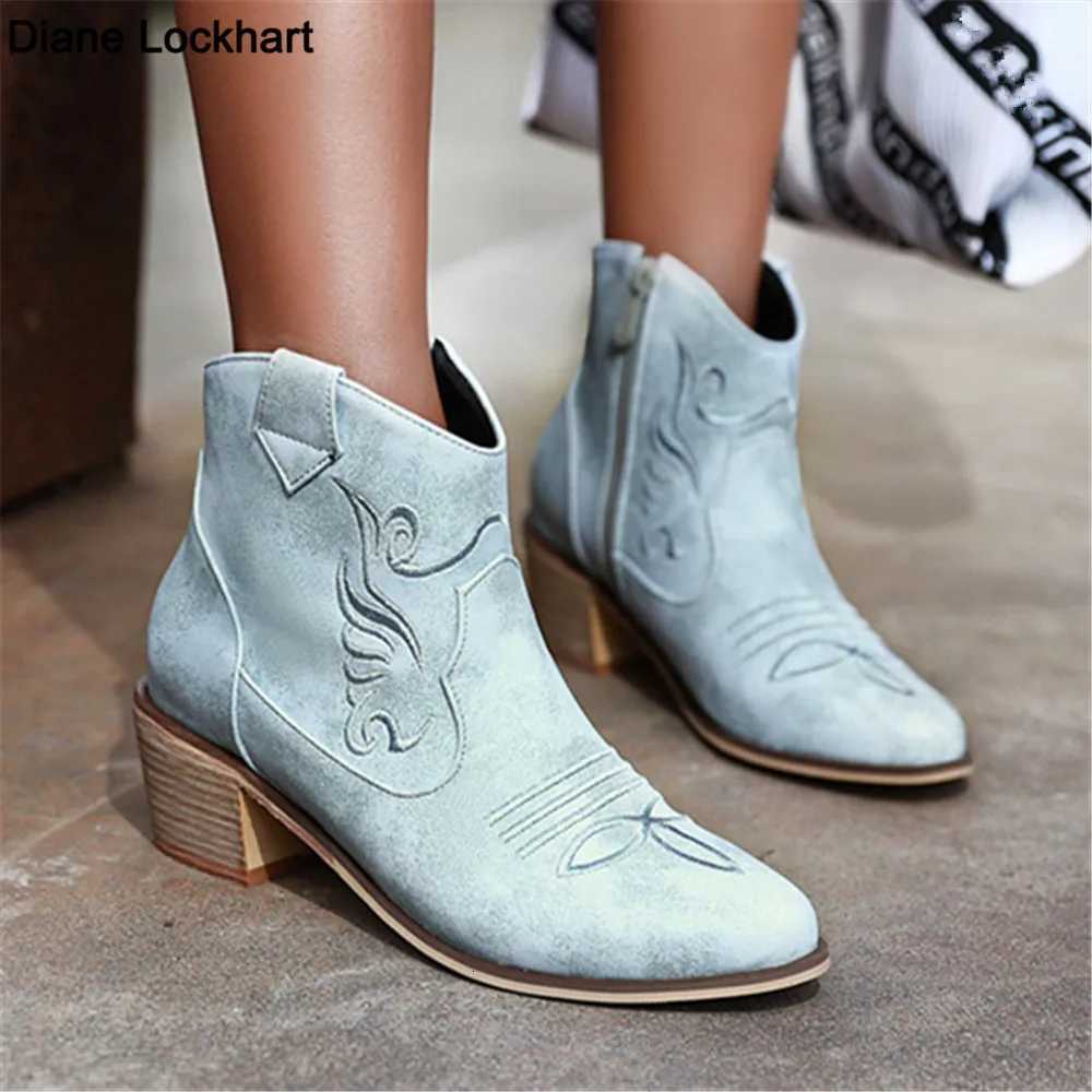 2025 Winter New Pointed Toe Western Cowgirl Boots Cowboy Boots Shoes Women Ankle Boots Cossacks Femal Shoes Chelsea Botas Mujer W250919