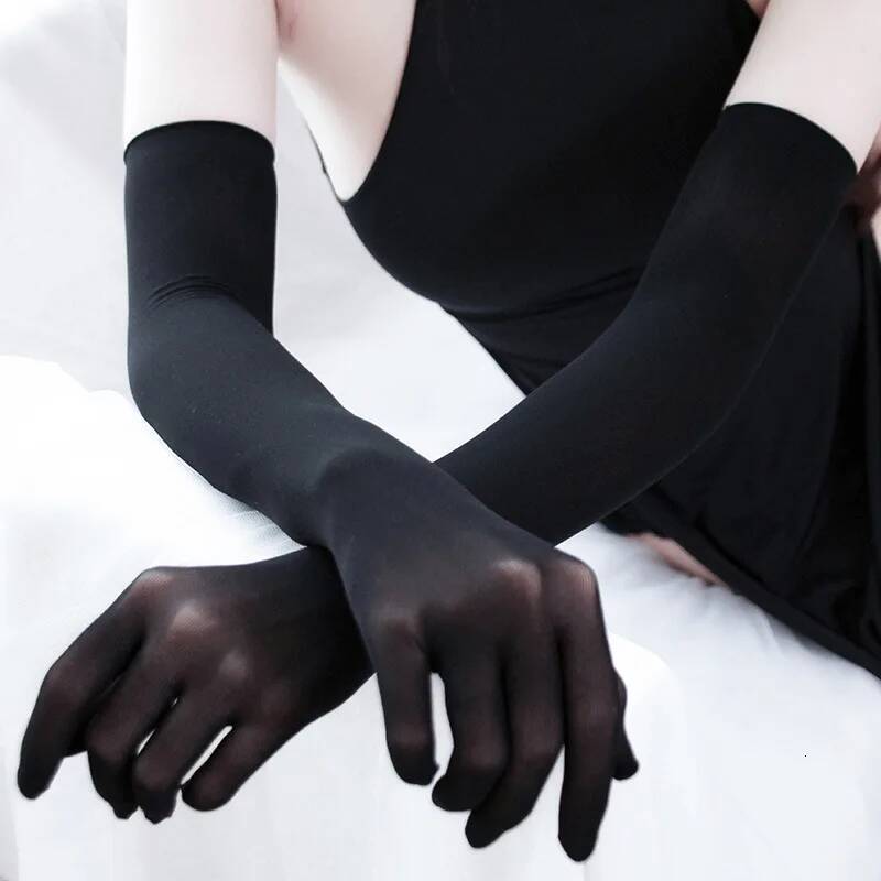 Sexy Lace Thin Transparent Hollow Breathable Long Seamless High Elasticity Solid Women Man White Black Stocking Gloves ddmythur