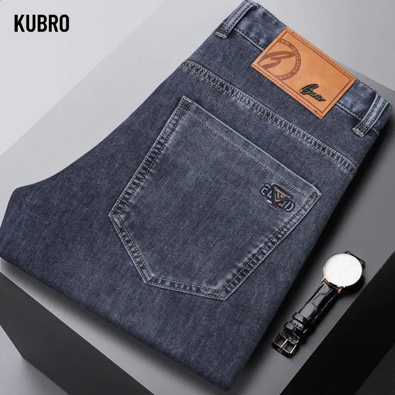 Classic Mens Straight Jeans Comfortable Elastic Casual Business Work Trousers Fashion Basic Autumn Fitted Denim Pants 250919