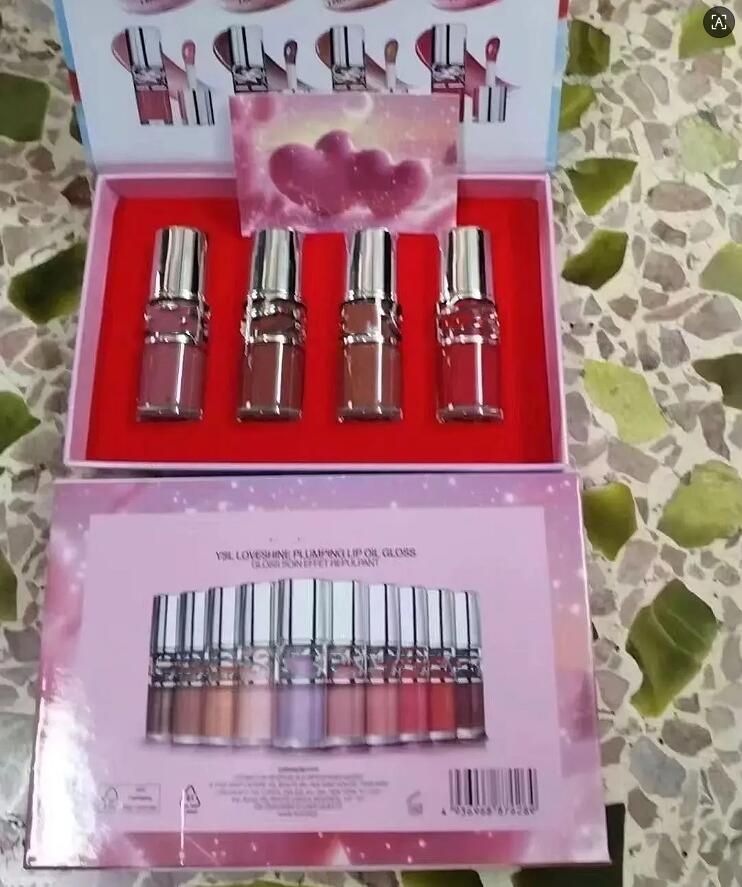 Makeup Set Lip Gloss 6ml with 4piece Lipgloss Plumping Lip Oil Liquid Lipstick Kits Moisturizing Crystal Shiny Glitter Lips Cosmetics 4pcs Gift B-image-1075863599