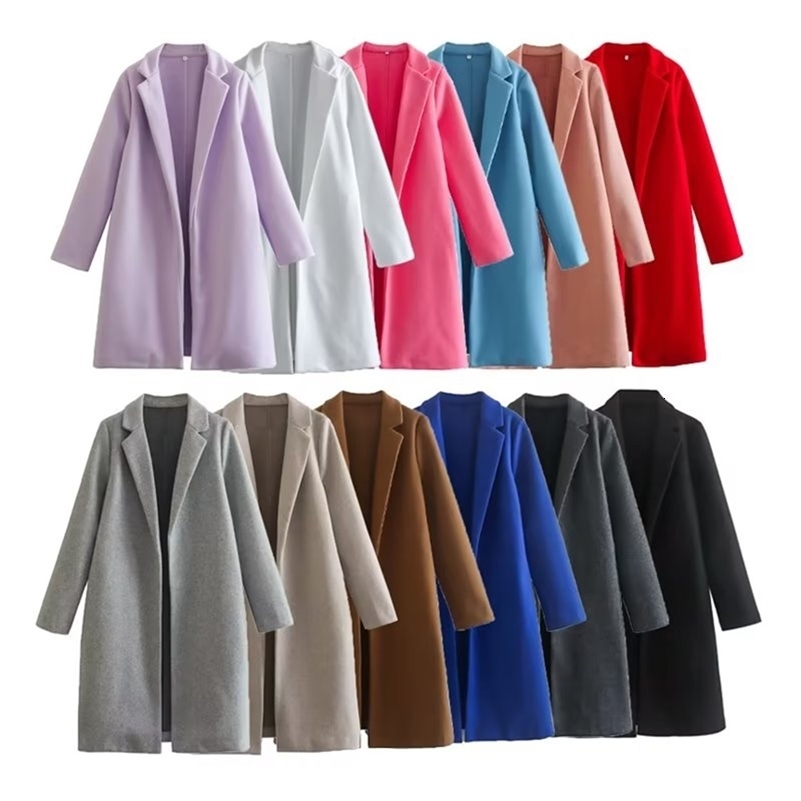 UNIZERA AutumnWinter Womens Wear Fashionable Style Mid length Polo Collar Long Sleeve Open Front Coat 250918