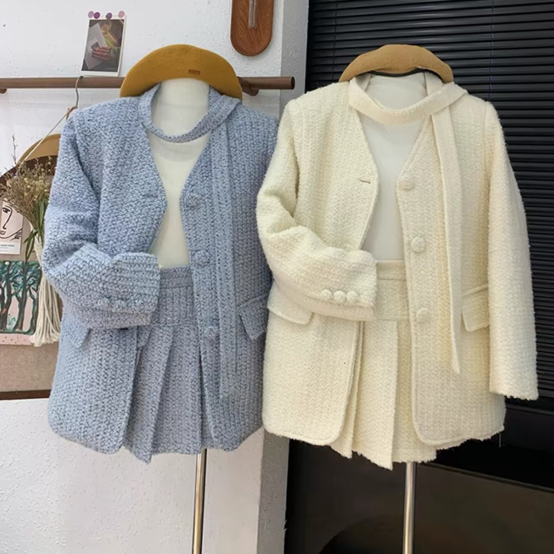 Fashion Tweed Two Piece Sets Femmes Y2K AUTUMNE HIVER HIVER ÉPARGE LONGE CAS de veste décontractée coréen Elegant Offant Lady 2 250919
