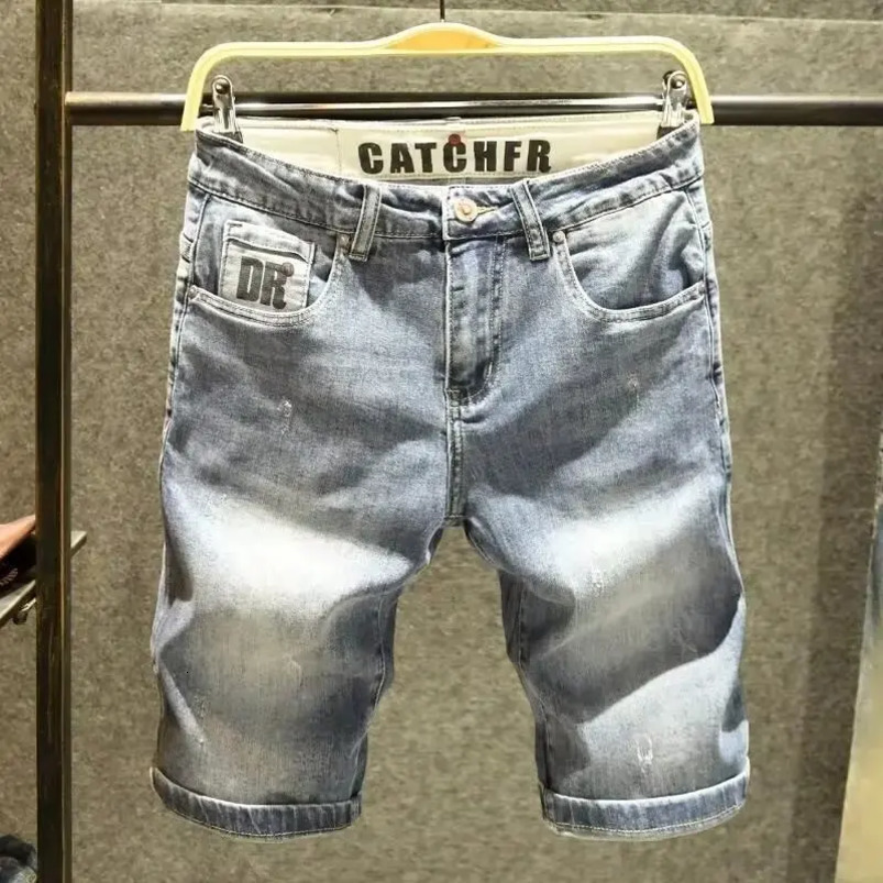 Summer Denim Mid Waist Trendy Printing Vintage Retro Wash Korean Style Slims Smooths Silhouette Minute Shorts Man 250919