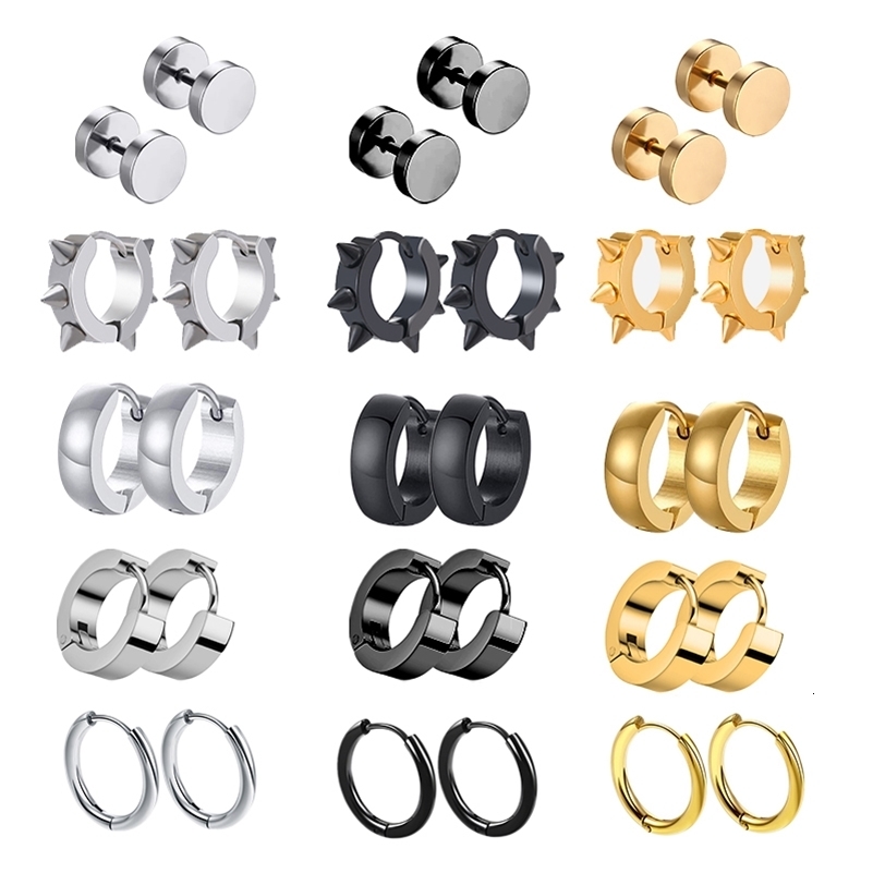 1 Pairs Multi Types Unisex Black Gold Color Stainless Steel Earring For Women Men Punk Gothic Piercing Earrings Jewelry y250918