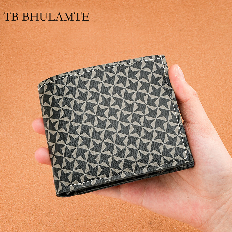 TB BHULAMTE Free Shipping Designer Wallet Men's Card Holder Integrated Short Luxury Leather Wallet Plaid Multi-card Slot Retro Wallet Money Cli