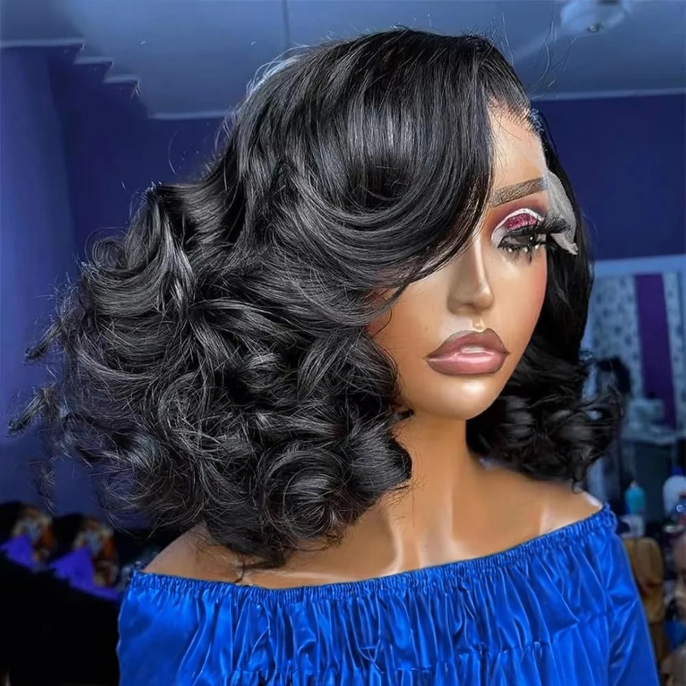 Vague de corps bob perruques de cheveux humains sans glue perruque 250 densité 13x6 en dentelle HD perruque frontale Black Water Wave Side Divisi
