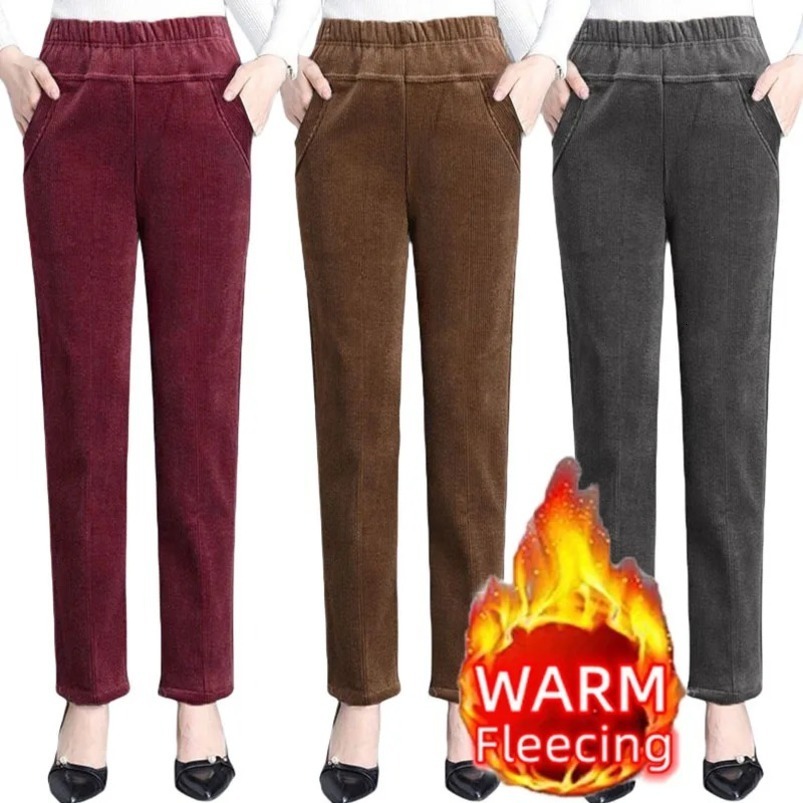 Thin Plush Thick Casual Pants Fleece Pencil Womens Corduroy Warm High Waist Autumn Winter Leggings Trousers 250919