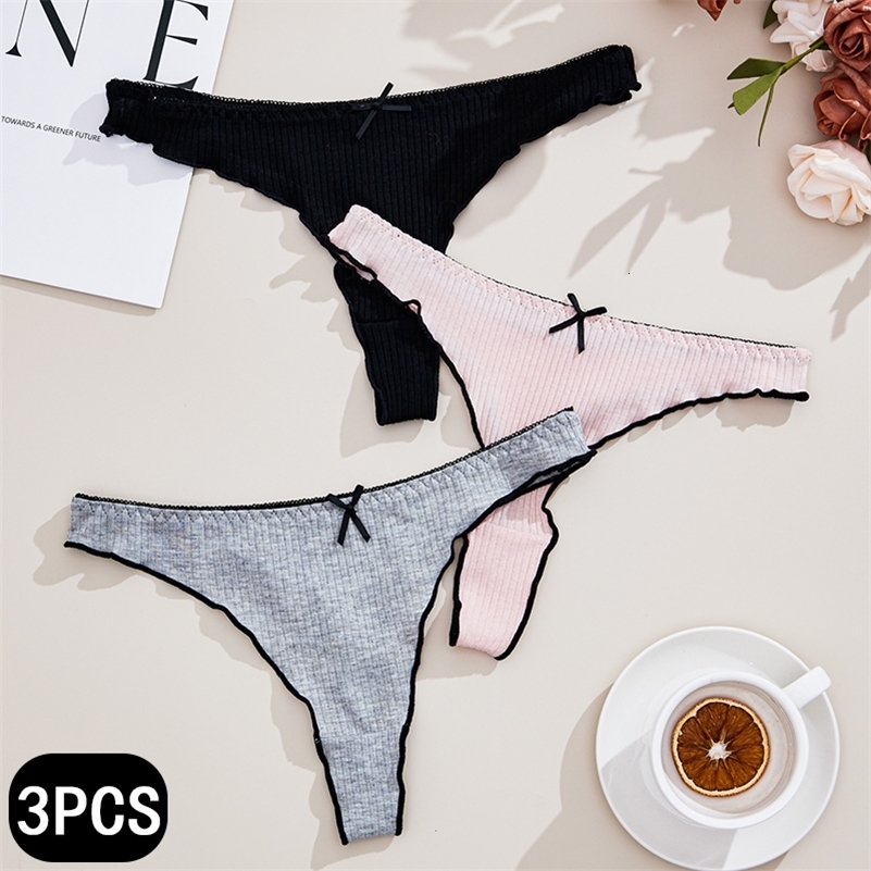 3Pcs Womens Thong Lowrise Panties Solid Color Cotton Lingerie Sexy Thongs Fashion Casual Underwear Comfort Fit Womens Tangas 250918