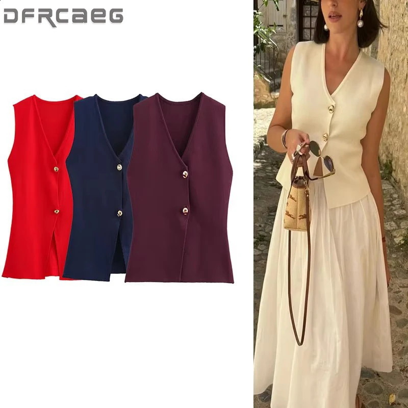 Gilet sans manches en tricot bouton de la femme bouton de printemps