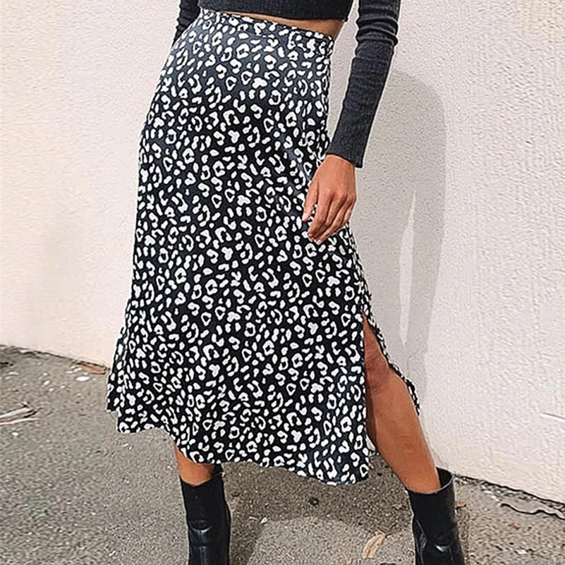 Sexy Leopard Print Chiffon Split Skirt Casual Fashion Long Skirts for Women Spring Summer Zip Elegant Female y250918