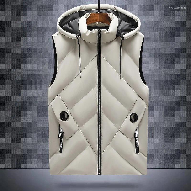 Men's Down Slim Fit Fashion Autumn And Winter Cotton Thickened Solid Color Sleeveless Hooded Warm Windproof Vest For Middle-