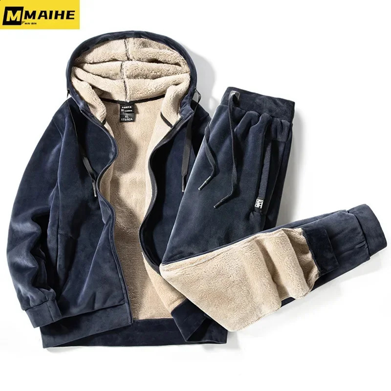 Men Fleece Suit TwoPiece Plus Velvet Winter Thick Warm Suit Male Lamb Velvet Suit Casual Tracksuit plus Size 8XL 7XL 6XL 250919