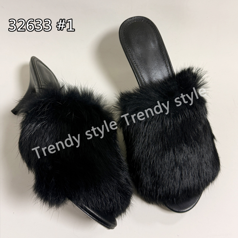 Fur high heels women slim heels summer new style lady leather party sandals size 35-41-image-838118920