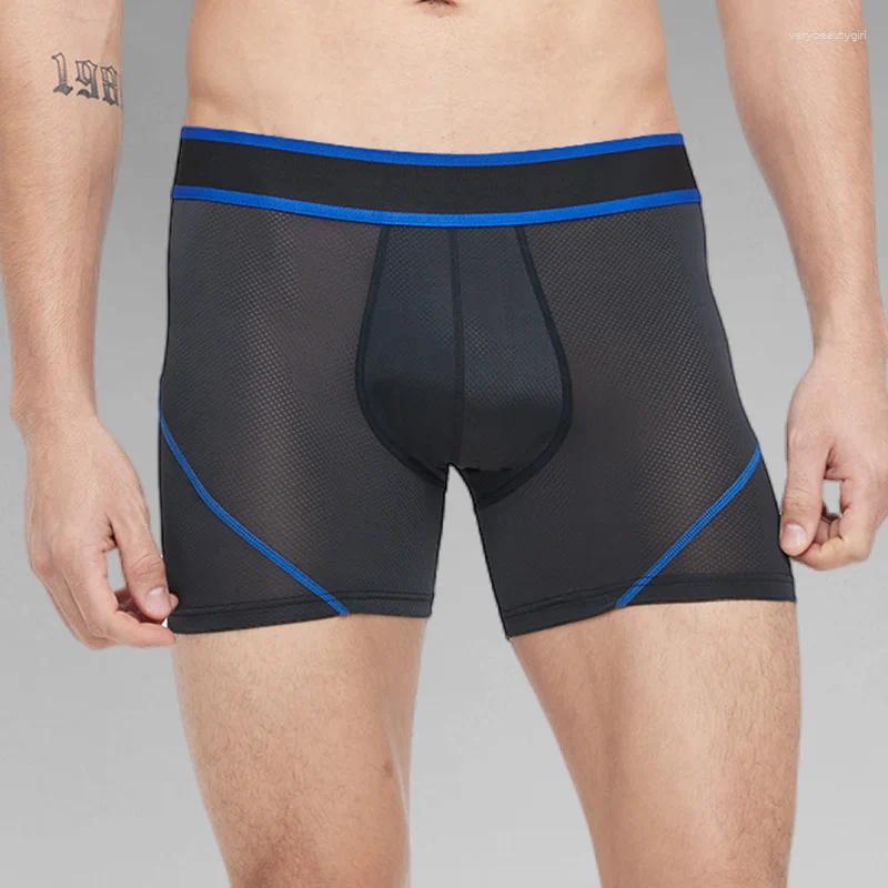 Underpants 5pc Split Sports Underwear Men's Summer Thin Ice Silk Long Running Lengthened Anti-wear Leg Boxers