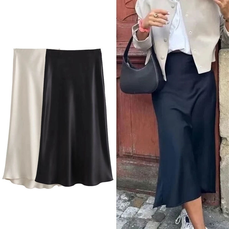 Trafza Femmes Elegant Solin Satin Long jupe chic Y2k High Taist Slim Jirts Femelle Fashion Silk Texture Mestières MIDI MIDI MIDI 250918