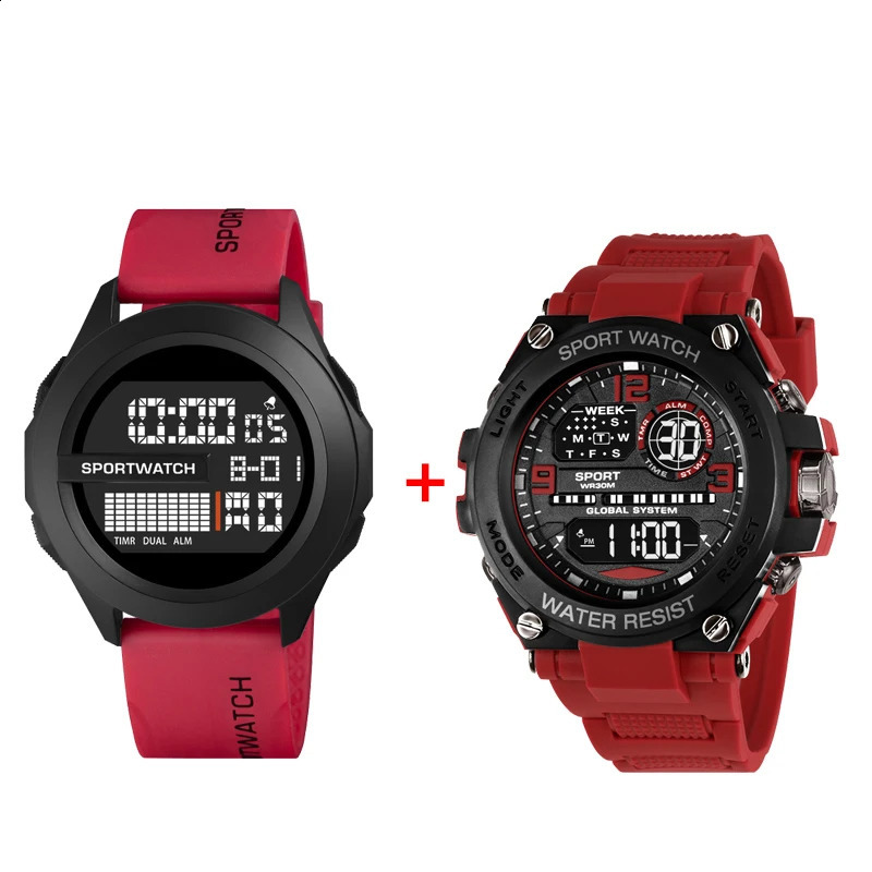 2PCS Outdoor Sport Watch For Man Waterproof Electronic Digital Wristwatch Stopwatch Luminous Alarm Clock Buy One Get Gifts 250918