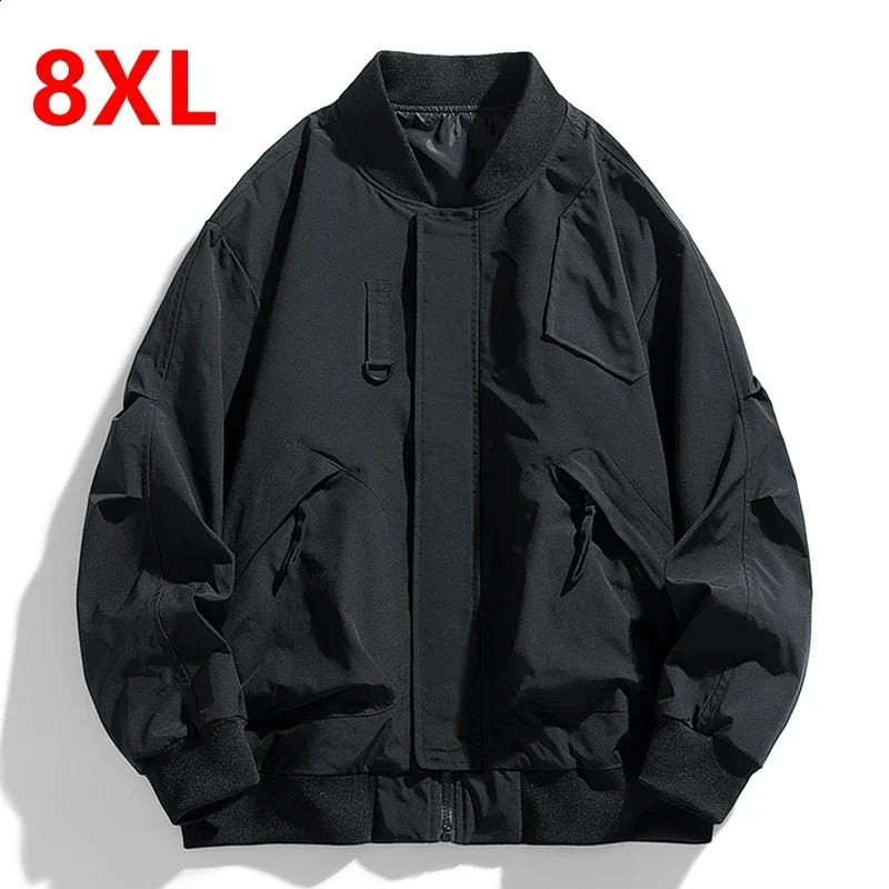 Spring Autumn Plus Size Baseball Jacket Mens Pocket Loose Fashion Stand Collar Coat Bomber Workwear 250919