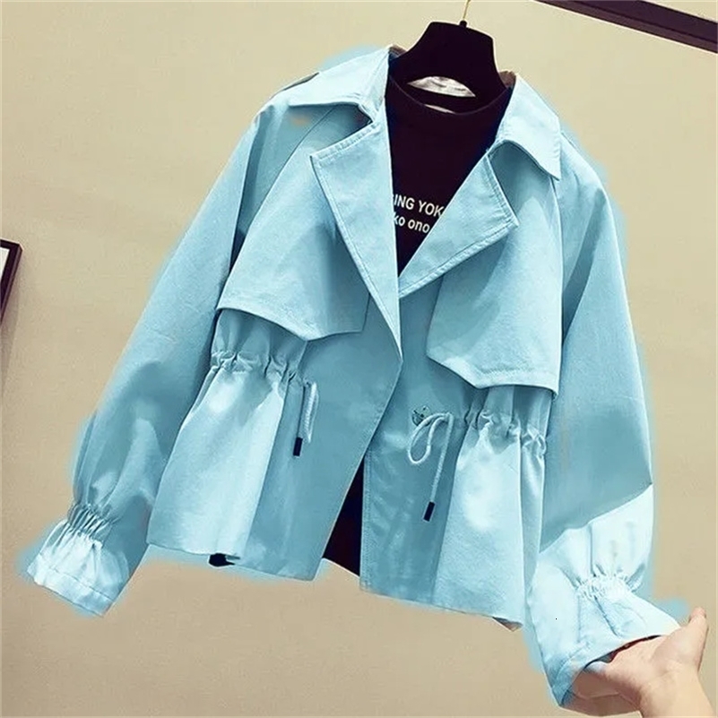 Womens Short Jacket 2025 Spring Autumn Korean Fashion Loose Waist Slim Windbreaker Coat Solid Female Outwear Tops 250918