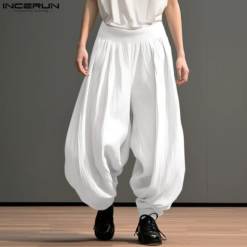 2024 Men Wide Leg Pants Solid Color Elastic Waist Loose Casual Trousers Oversize Streetwear Fashion Long S5XL INCERUN 250919