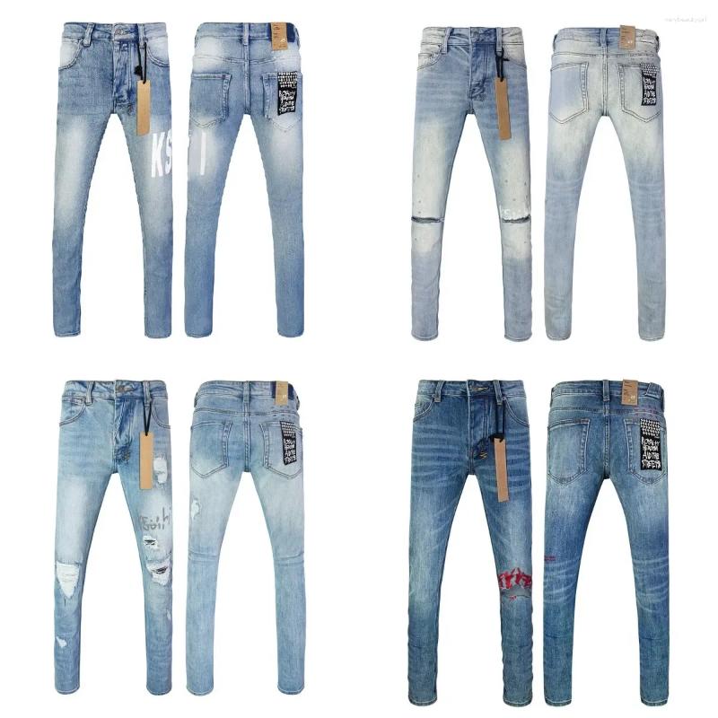 Men's Jeans Men Fashion Trend Retro Light Blue Paint Low Rise Stretch Skinny Pleated Ripped Frayed Trousers Brandpants