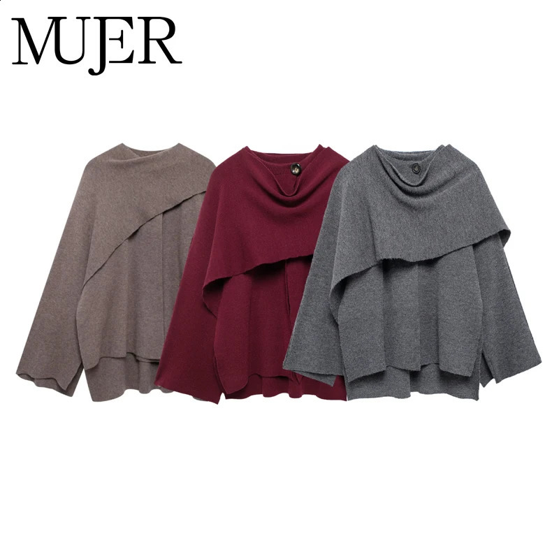 Mujer Cape Coat Femmes Scarpe Collier Poncho 2025 Châle à manches longues Femme d'hiver Ponchos Cloak Tricoted Cardigan pour 250919