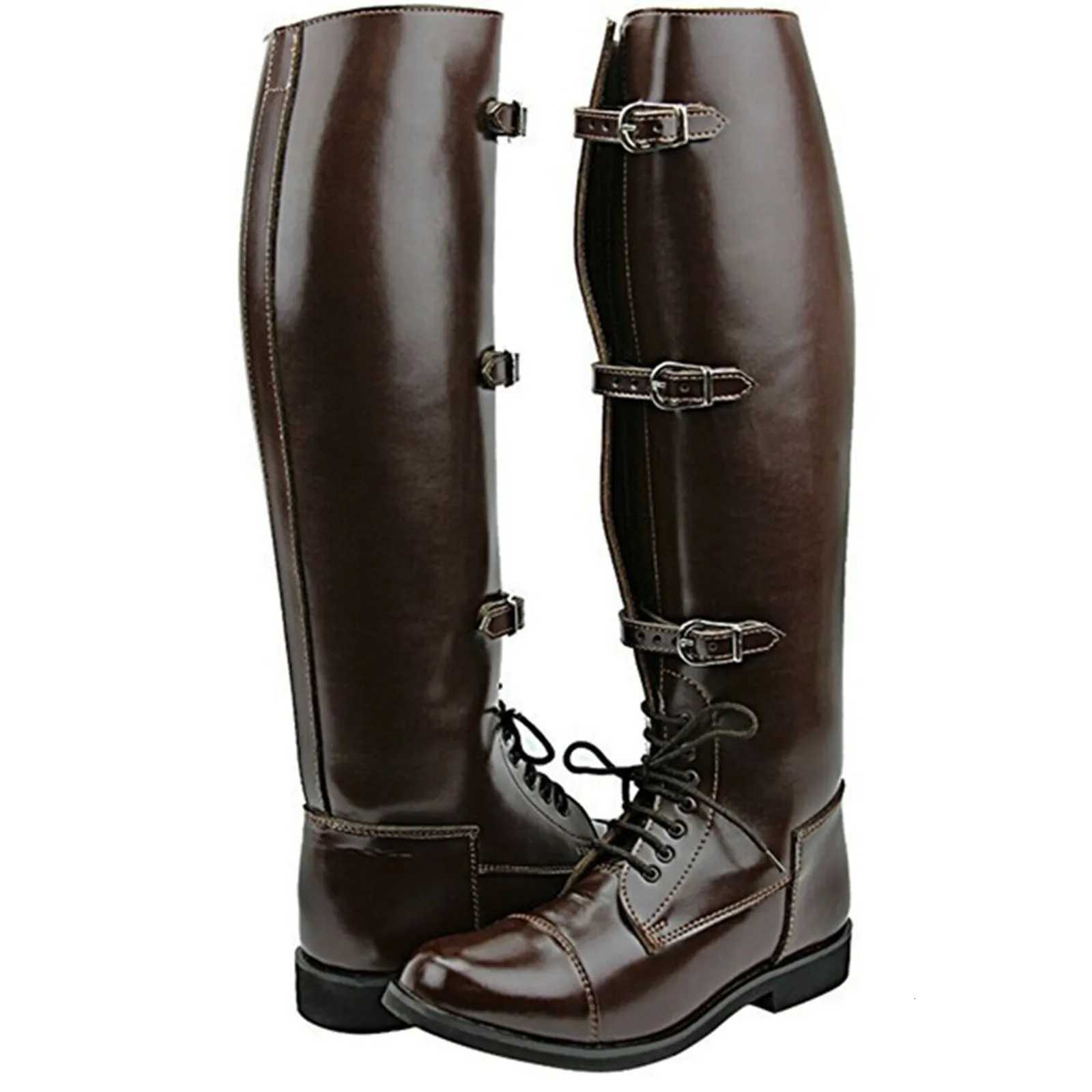 British Man Three Budle Strap Flat Lace Up Both Boots Hombre Zapatos Riding Boots marron Boots de moto en cuir vintage W250919