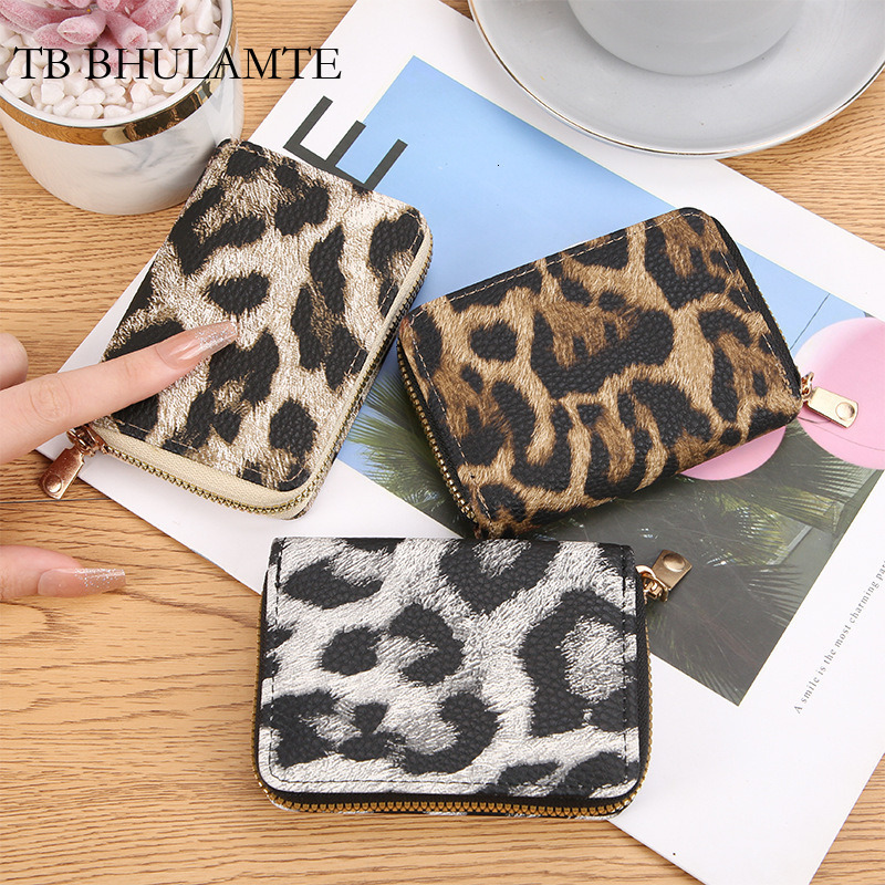 TB BHULAMTE New Leopard Pattern Women's Multi Card Organ Card Bag Free Shipping Designer Luxury Short Wallet Document Bag Zipper Silver Coin
