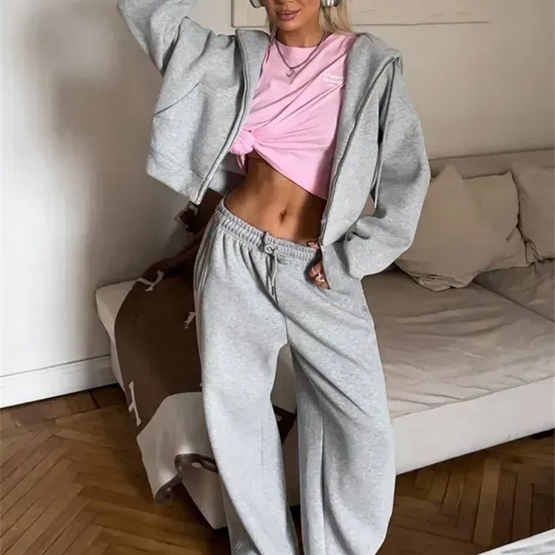 Autumn Womens Tracksuit with Zipper and Trousers Gary Casual Two Piece Set Women Casual Yellow Pant Sports Suit with A Hood 250918
