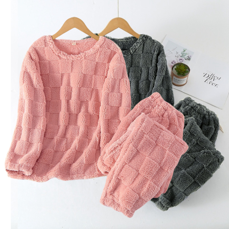 Plaid d'hiver d'automne Oneck Pullover haut de taille élastique lâche pantalon ensembles de pyjamas pour femmes ensemble 2 pièces
