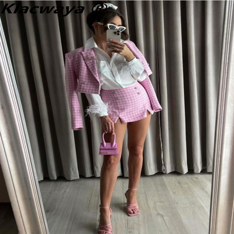 Klacwaya tweed set 2 pièces chic Blazer Femmes Suit Shorts sets avec pour les costumes féminins 250919