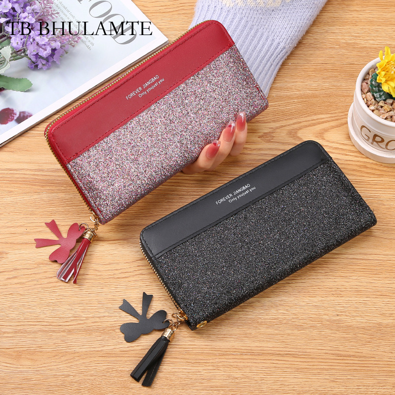 TB BHULAMTE Free Shipping Luxury Women's Designer Long Zipper Wallet Student Bag Korean Style Patchwork Color Block Tassel Phone Bag
