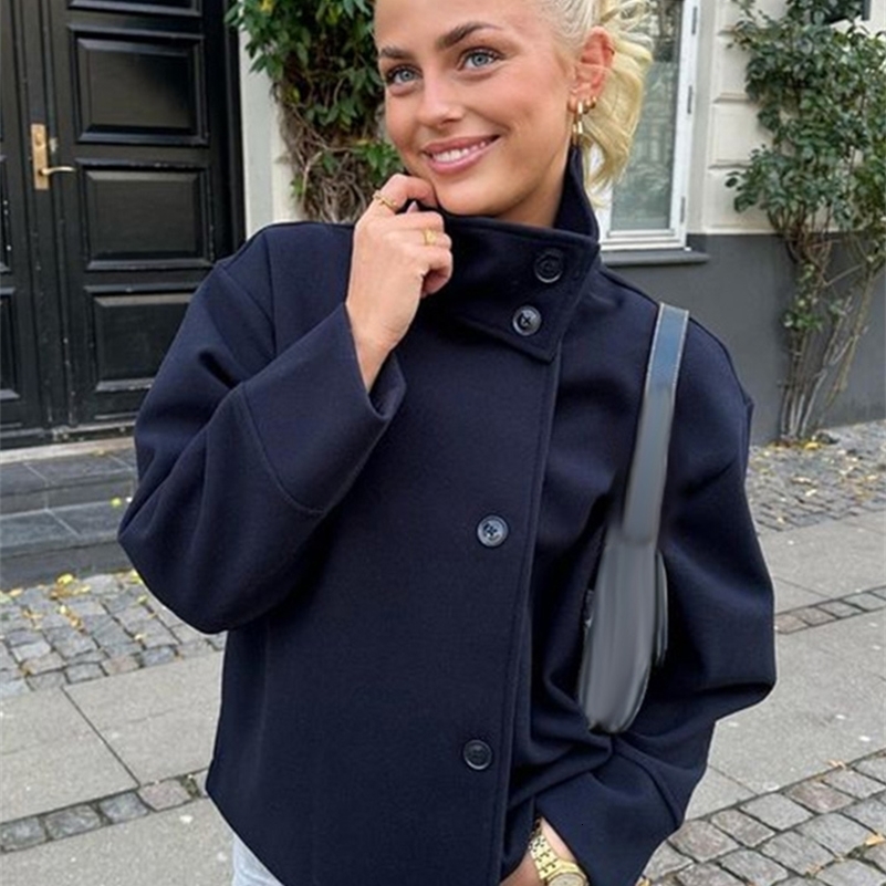 Stand Collar Women Winter Woolen Coats 2025 Autumn Single Breasted Loose Female Long Sleeve Jacket Office Lady Street Short Coat 250918