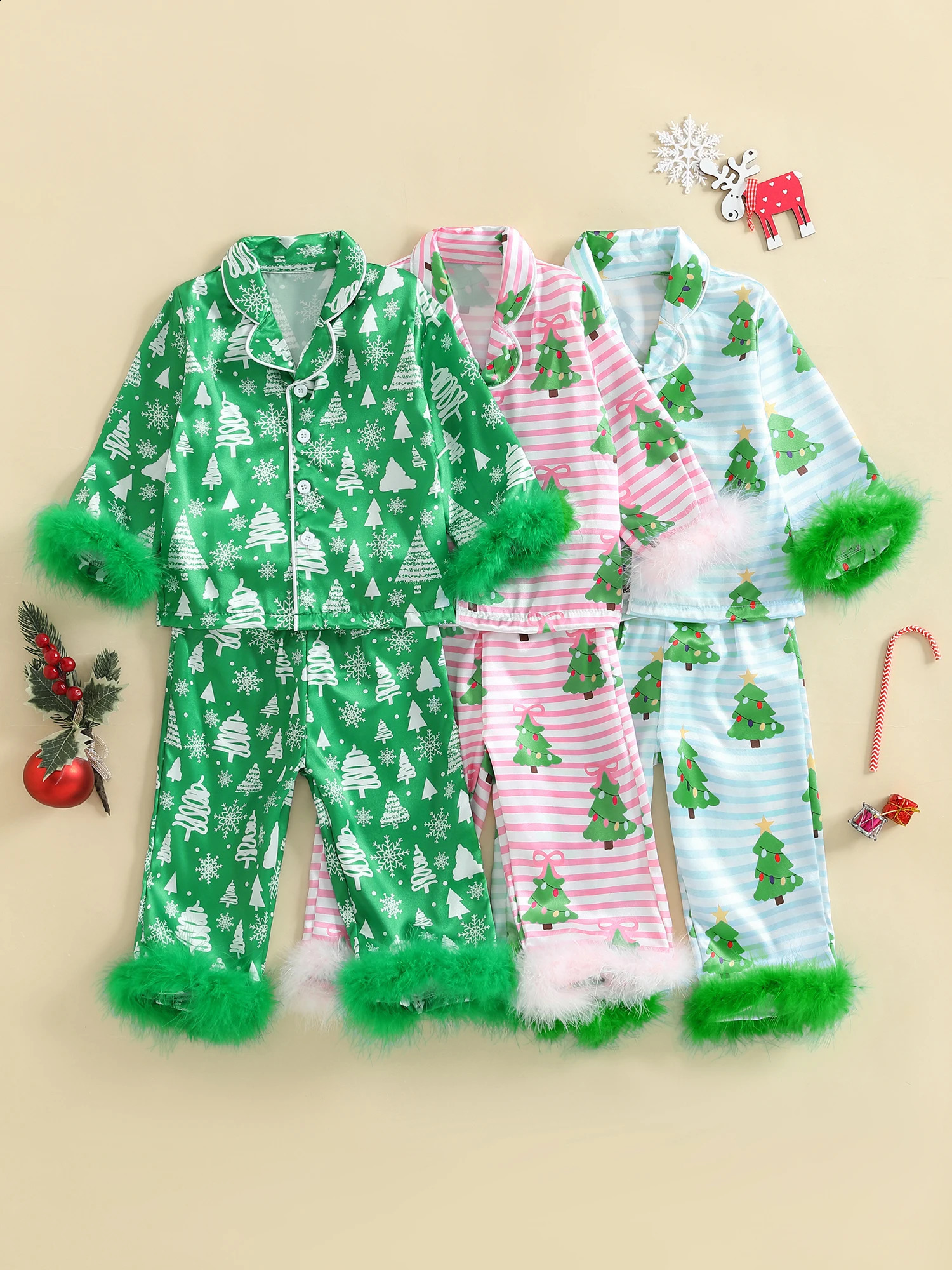 Toddler Boy Winter Pyjama Set Rendeer Imprimé Haut à manches longues confortable et pantalons de taille élastique
